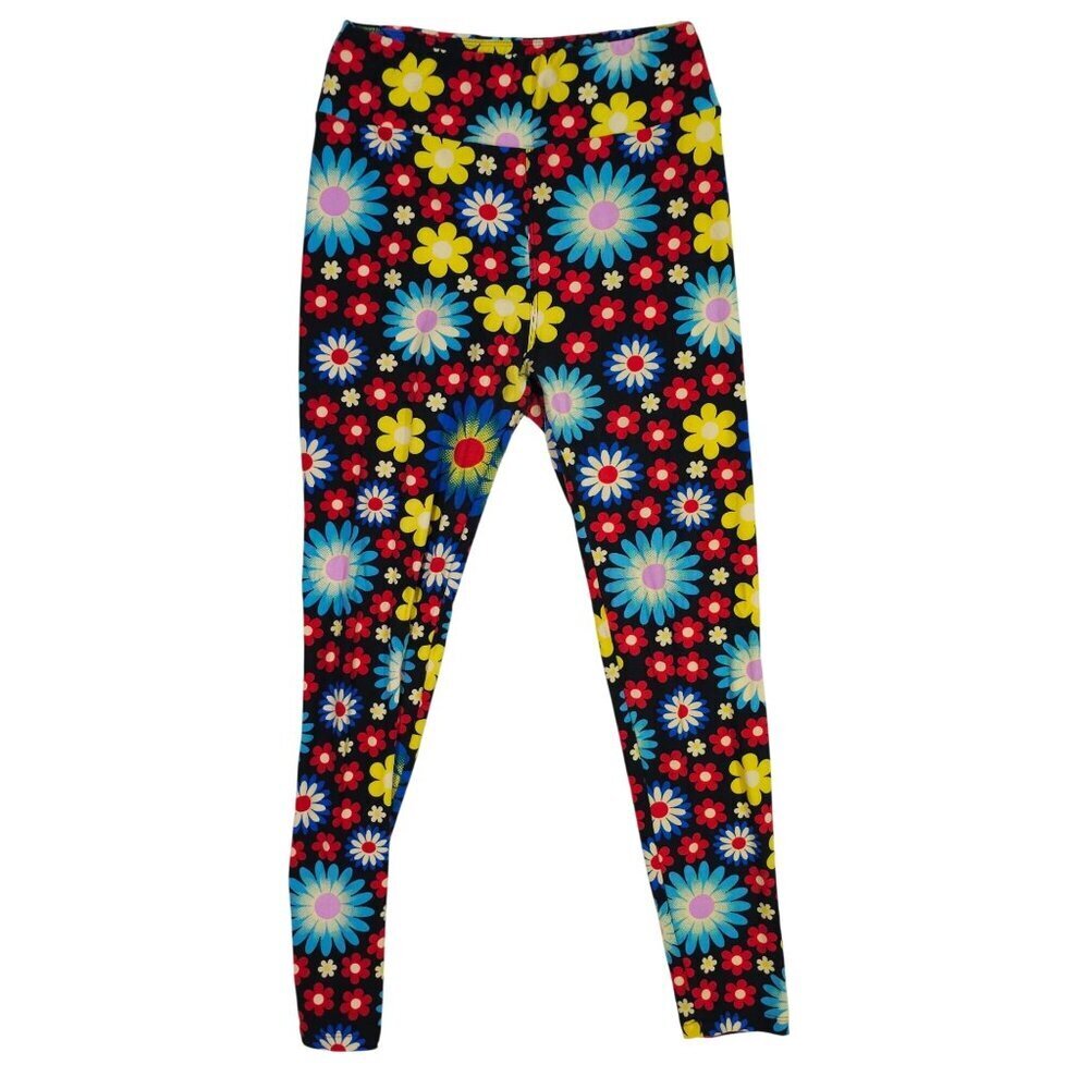 LuLaRoe Womens Floral Flower Power Print Leggings One Size Black/Multicolor
